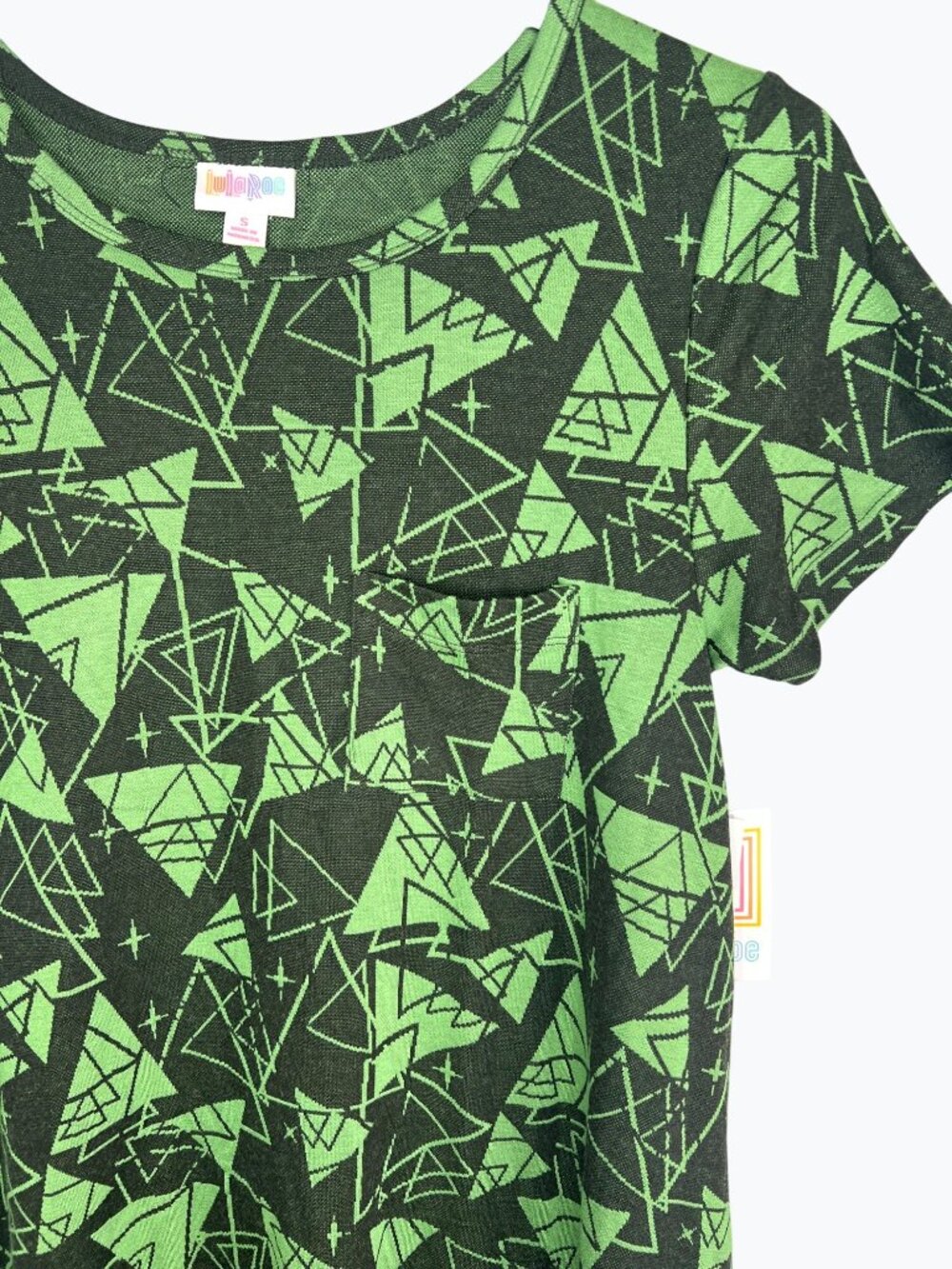 Lularoe Carly Geometric Print Green & Black Short Sleeve Dress Small - Picture 8 of 15